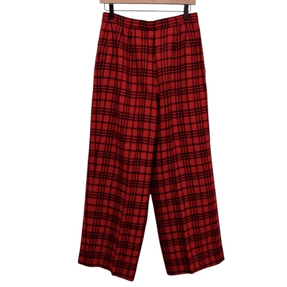 VINTAGE Anne Klein II Wool & Cashmere High Waist Red Plaid Wide Leg Trousers 10 - Picture 2 of 16